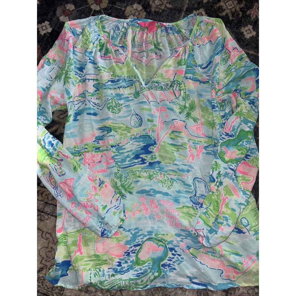 Lilly Pulitzer Willa Size XS Top Blouse Honda Classic Long Sleeve Golf